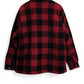 Back of red and black dickies flannel jacket