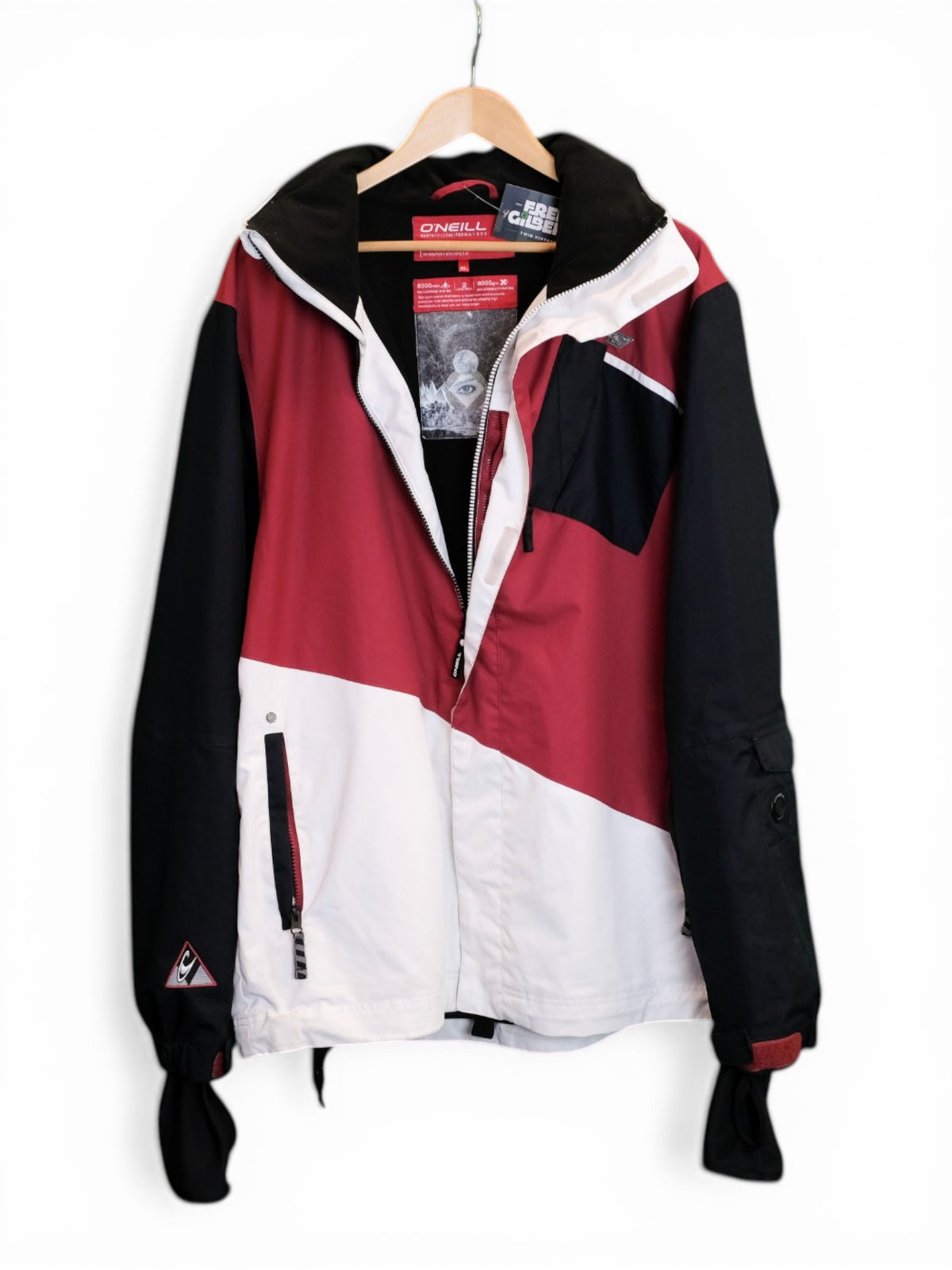 O'Neill ski jacket in white, red and black